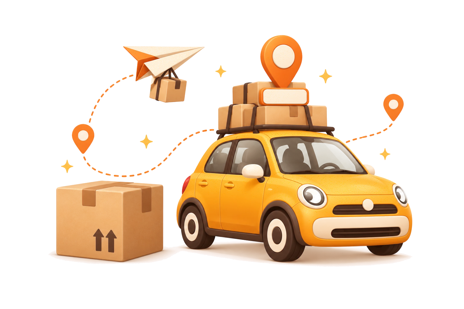 Illustration of a car delivering parcels for in-store pickup