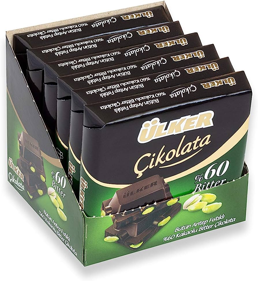 Ulker %60 Bitter Chocolate with Pistachio 65gr Case of 6