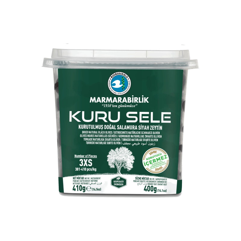 MARMARABIRLIK Kuru Sele 3XS Black Olives 400g | Siyah Zeytin 3XS