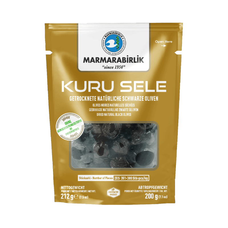MARMARABIRLIK Kuru Sele 2XS Black Olives 200g | Siyah Zeytin 2XS