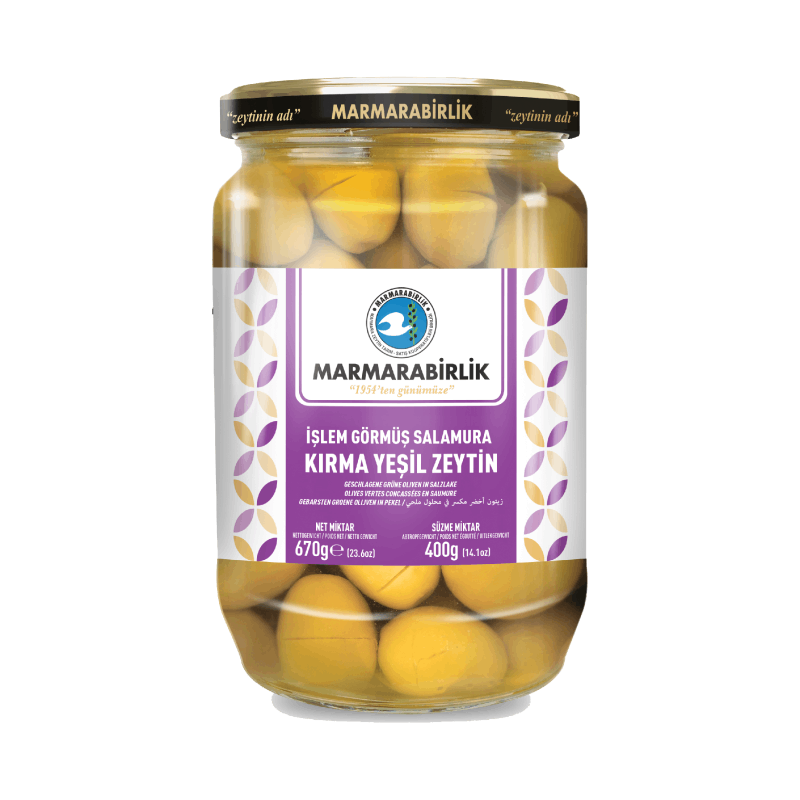 MARMARABIRLIK Kirma 3XL Cracked Green Olives Jar 400g | Yeşil Zeytin 3XL