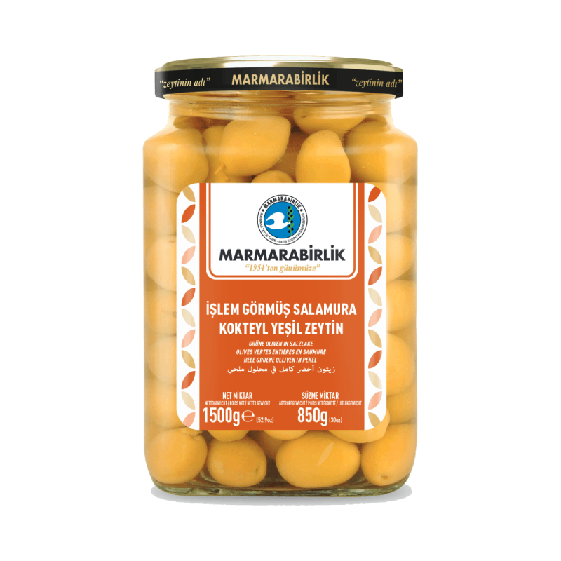 MARMARABIRLIK Kokteyl 3XL Whole Green Olives Jar 850g | Yeşil Zeytin 3XL